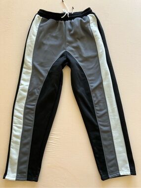 Men’s Baggy Colorblock Track Pants Black Grey Techwear Sweatpants Small Y2K